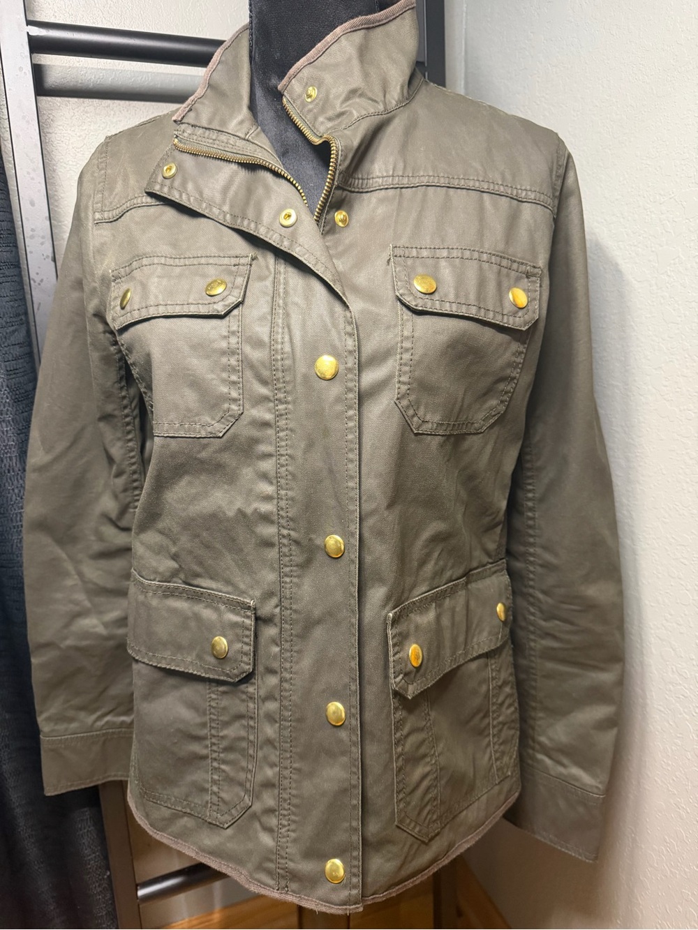 J.Crew Utility Field Jacket with brass Hardware - Women waxed cotton S
